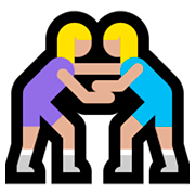 🤼🏼‍♀️ Emoji Mujeres Luchando, Tono De Piel Claro Medio en Microsoft Windows 10 April 2018 Update.