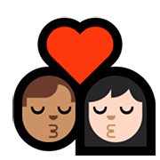 👨🏽‍❤️‍💋‍👩🏻 Emoji sich küssendes Paar - Mann: mittlere Hautfarbe, Frau: helle Hautfarbe Microsoft Windows 10 Fall Creators Update.