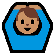 🙆🏽‍♂️ Emoji Mann mit Händen auf dem Kopf: mittlere Hautfarbe Microsoft Windows 10 Fall Creators Update.
