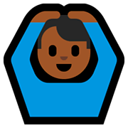 🙆🏾‍♂️ Emoji Mann mit Händen auf dem Kopf: mitteldunkle Hautfarbe Microsoft Windows 10 Fall Creators Update.