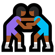 🤼🏾‍♀️ Emoji Mujeres Luchando, Tono De Piel Oscuro Medio en Microsoft Windows 10 Fall Creators Update.