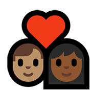 Émoji 👨🏽‍❤️‍👩🏾 Couple Avec Cœur - Homme: Peau Légèrement Mate, Femme: Peau Mate sur Microsoft Windows 10 May 2019 Update.