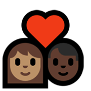 Émoji 👩🏽‍❤️‍👨🏿 Couple Avec Cœur - Femme: Peau Légèrement Mate, Homme: Peau Foncée sur Microsoft Windows 10 May 2019 Update.