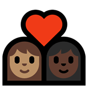 Emoji 👩🏽‍❤️‍👩🏿 Coppia Con Cuore - Donna: Carnagione Abbastanza Chiara, Donna: Carnagione Scura su Microsoft Windows 10 May 2019 Update.