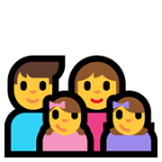 👨‍👩‍👧‍👧 Emoji Familie: Mann, Frau, Mädchen und Mädchen Microsoft Windows 10 May 2019 Update.