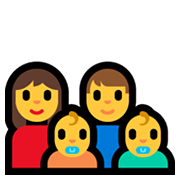 Émoji 👩‍👨‍👶‍👶 Famille: Femme, Homme, Bébé, Bébé sur Microsoft Windows 10 May 2019 Update.
