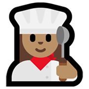 Émoji 👩🏽‍🍳 Cuisinière : Peau Légèrement Mate sur Microsoft Windows 10 May 2019 Update.