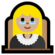 👩🏼‍⚖️ Emoji Jueza: Tono De Piel Claro Medio en Microsoft Windows 10 May 2019 Update.