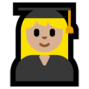 Emoji 👩🏼‍🎓 Studentessa: Carnagione Abbastanza Chiara su Microsoft Windows 10 May 2019 Update.