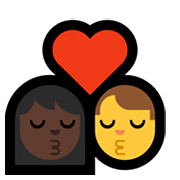 👩🏿‍❤️‍💋‍👨 Emoji sich küssendes Paar - Frau: dunkle Hautfarbe, Hombre Microsoft Windows 10 May 2019 Update.