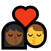 👩🏾‍❤️‍💋‍👨 Emoji sich küssendes Paar - Frau: mitteldunkle Hautfarbe, Hombre Microsoft Windows 10 May 2019 Update.