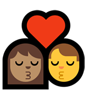 Emoji 👩🏽‍❤️‍💋‍👨 Bacio Tra Coppia - Donna, Uomo: Carnagione Olivastra, Carnagione Abbastanza Chiara su Microsoft Windows 10 May 2019 Update.
