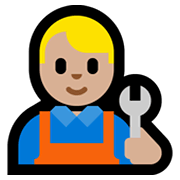 Emoji 👨🏼‍🔧 Meccanico Uomo: Carnagione Abbastanza Chiara su Microsoft Windows 10 May 2019 Update.