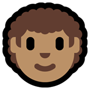 Emoji 👨🏽‍🦱 Uomo: Carnagione Olivastra E Capelli Ricci su Microsoft Windows 10 May 2019 Update.