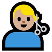 Émoji 💇🏼‍♂️ Homme Qui Se Fait Couper Les Cheveux : Peau Moyennement Claire sur Microsoft Windows 10 May 2019 Update.