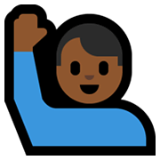 🙋🏾‍♂️ Emoji Mann mit erhobenem Arm: mitteldunkle Hautfarbe Microsoft Windows 10 May 2019 Update.