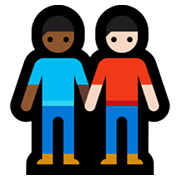 👨🏾‍🤝‍👨🏻 Emoji händchenhaltende Männer: mitteldunkle Hautfarbe, helle Hautfarbe Microsoft Windows 10 May 2019 Update.