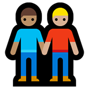 👨🏽‍🤝‍👨🏼 Emoji händchenhaltende Männer: mittlere Hautfarbe, mittelhelle Hautfarbe Microsoft Windows 10 May 2019 Update.