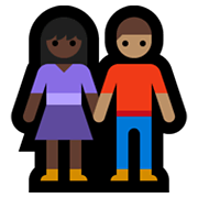 Emoji 👩🏿‍🤝‍👨🏽 Uomo E Donna Che Si Tengono Per Mano: Carnagione Scura E Carnagione Olivastra su Microsoft Windows 10 May 2019 Update.