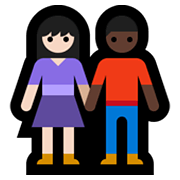 👩🏻‍🤝‍👨🏿 Emoji Mann und Frau halten Hände: helle Hautfarbe, dunkle Hautfarbe Microsoft Windows 10 May 2019 Update.