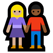 Émoji 👩🏼‍🤝‍👨🏾 Femme Et Homme Se Tenant La Main : Peau Moyennement Claire Et Peau Mate sur Microsoft Windows 10 May 2019 Update.