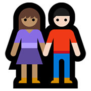 👩🏽‍🤝‍👨🏻 Emoji Mann und Frau halten Hände: mittlere Hautfarbe, helle Hautfarbe Microsoft Windows 10 May 2019 Update.