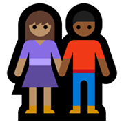 👩🏽‍🤝‍👨🏾 Emoji Mujer Y Hombre De La Mano: Tono De Piel Medio Y Tono De Piel Oscuro Medio en Microsoft Windows 10 May 2019 Update.