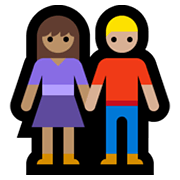 Émoji 👩🏽‍🤝‍👨🏼 Femme Et Homme Se Tenant La Main : Peau Légèrement Mate Et Peau Moyennement Claire sur Microsoft Windows 10 May 2019 Update.
