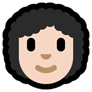 👩🏻‍🦱 Emoji Frau: helle Hautfarbe, lockiges Haar Microsoft Windows 10 May 2019 Update.