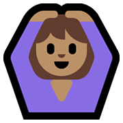 🙆🏽‍♀️ Emoji Frau mit Händen auf dem Kopf: mittlere Hautfarbe Microsoft Windows 10 May 2019 Update.