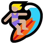 Emoji 🏄🏼‍♀️ Surfista Donna: Carnagione Abbastanza Chiara su Microsoft Windows 10 May 2019 Update.