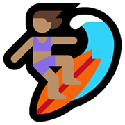 Émoji 🏄🏽‍♀️ Surfeuse : Peau Légèrement Mate sur Microsoft Windows 10 May 2019 Update.