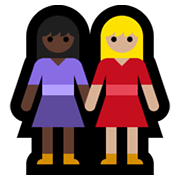 👩🏿‍🤝‍👩🏼 Emoji Mujeres De La Mano: Tono De Piel Oscuro Y Tono De Piel Claro Medio en Microsoft Windows 10 May 2019 Update.