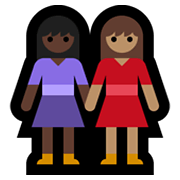 👩🏿‍🤝‍👩🏽 Emoji händchenhaltende Frauen: dunkle Hautfarbe, mittlere Hautfarbe Microsoft Windows 10 May 2019 Update.