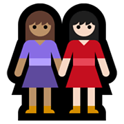 Émoji 👩🏽‍🤝‍👩🏻 Deux Femmes Se Tenant La Main : Peau Légèrement Mate Et Peau Claire sur Microsoft Windows 10 May 2019 Update.