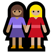 👩🏽‍🤝‍👩🏼 Emoji händchenhaltende Frauen: mittlere Hautfarbe, mittelhelle Hautfarbe Microsoft Windows 10 May 2019 Update.