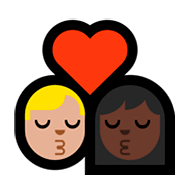 👨🏼‍❤️‍💋‍👩🏿 Emoji sich küssendes Paar - Mann: mittelhelle Hautfarbe, Frau: dunkle Hautfarbe Microsoft Windows 10 October 2018 Update.