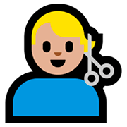 Emoji 💇🏼‍♂️ Taglio Di Capelli Per Uomo: Carnagione Abbastanza Chiara su Microsoft Windows 10 October 2018 Update.