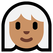 Émoji 👩🏽‍🦳 Femme : Peau Légèrement Mate Et Cheveux Blancs sur Microsoft Windows 10 October 2018 Update.