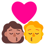 👩🏽‍❤️‍💋‍🧑 Emoji sich küssendes Paar: Frau, Person, mittlere Hautfarbe, Kein Hautton Microsoft Windows 11 22H2.