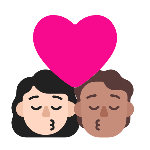 👩🏻‍❤️‍💋‍🧑🏽 Emoji sich küssendes Paar: Frau, Person, helle Hautfarbe, mittlere Hautfarbe Microsoft Windows 11 23H2.