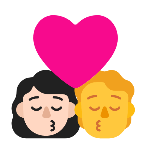 👩🏻‍❤️‍💋‍🧑 Emoji sich küssendes Paar: Frau, Person, helle Hautfarbe, Kein Hautton Microsoft Windows 11 23H2.