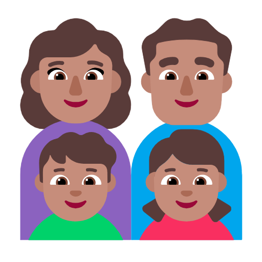 👩🏽‍👨🏽‍👦🏽‍👧🏽 Emoji Familia - Mujer, Hombre, Niño, Niña: Tono De Piel Medio en Microsoft Windows 11 23H2.