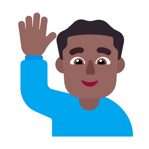 Emoji 🙋🏾‍♂️ Uomo Con Mano Alzata: Carnagione Abbastanza Scura su Microsoft Windows 11 23H2.