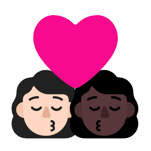 👩🏻‍❤️‍💋‍👩🏿 Emoji sich küssendes Paar - Frau, Frau: helle Hautfarbe, dunkle Hautfarbe Microsoft Windows 11 23H2.