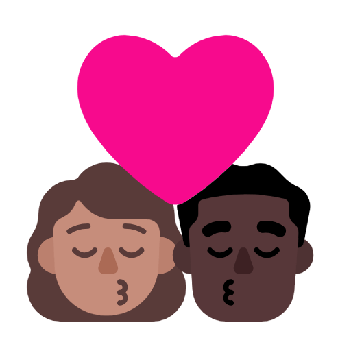 Emoji 👩🏽‍❤️‍💋‍👨🏿 Bacio Tra Coppia - Donna: Carnagione Olivastra, Uomo: Carnagione Scura su Microsoft Windows 11 23H2.