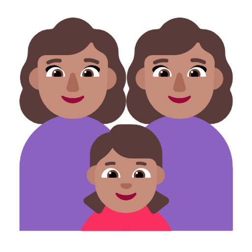 Emoji 👩🏽‍👩🏽‍👧🏽 Famiglia - Donna, Donna, Bambina: Carnagione Olivastra su Microsoft Windows 11 23H2.
