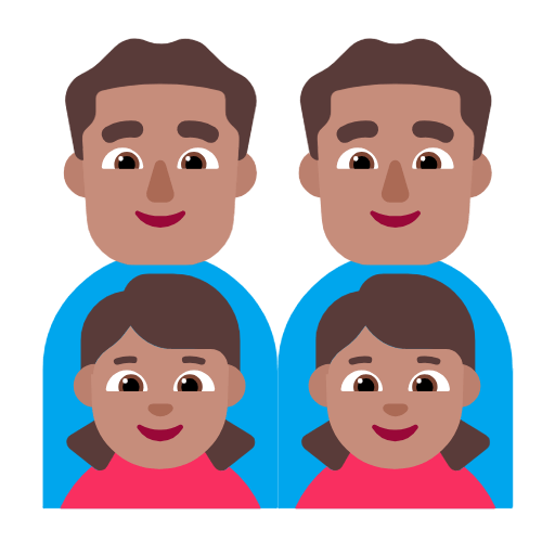 Emoji 👨🏽‍👨🏽‍👧🏽‍👧🏽 Famiglia - Uomo, Uomo, Bambina, Bambina: Carnagione Olivastra su Microsoft Windows 11 23H2.