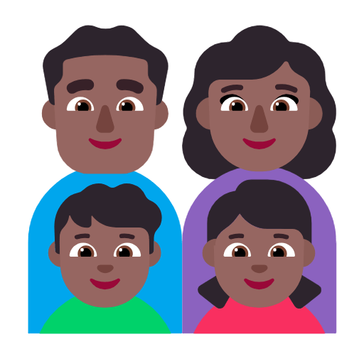 👨🏾‍👩🏾‍👦🏾‍👧🏾 Emoji Família - Homem, Mulher, Menino, Menina: Pele Morena Escura na Microsoft Windows 11 23H2.