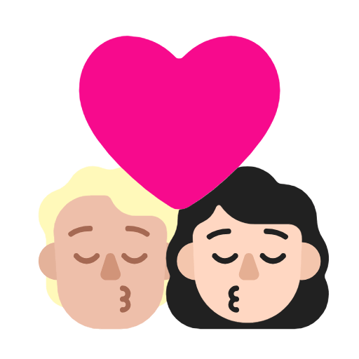 Emoji 🧑🏼‍❤️‍💋‍👩🏻 Bacio Tra Coppia: persona, Donna, Carnagione Abbastanza Chiara, Carnagione Chiara su Microsoft Windows 11 23H2.